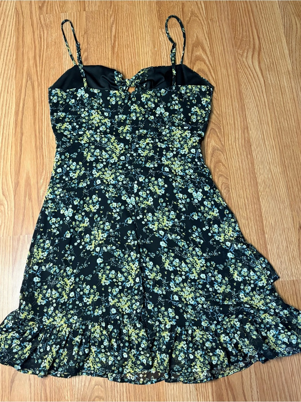 Lulu's Black Dress with Yellow and Aqua Floral Accent - Picture 6 of 10